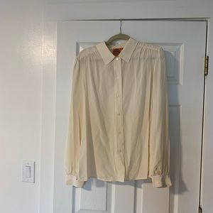 Sheer White Silk Button Up Tory Burch Shirt Blouse